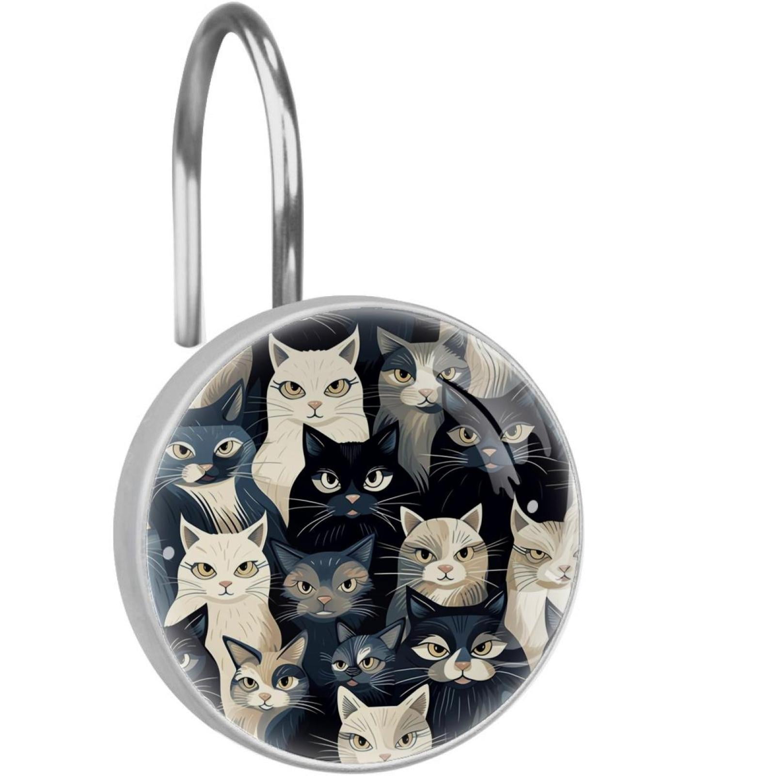 Cartoon Cat Shower Curtain Hooks （Set of 12） for Home Hotel Shower Rods