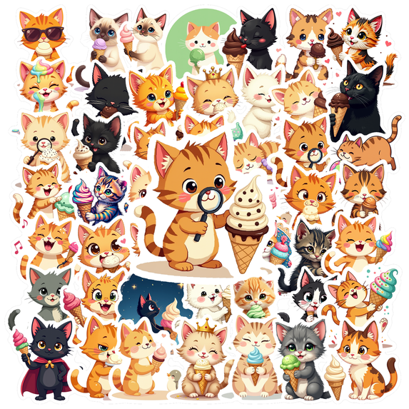 Cartoon Cat Stickers, Waterproof Cat Sticker for Water Bottle Laptop Phone Cases Planner Skateboard Luggage Helmet Party Favor Decor, Ideal for Adults Teens Teacher Rewards