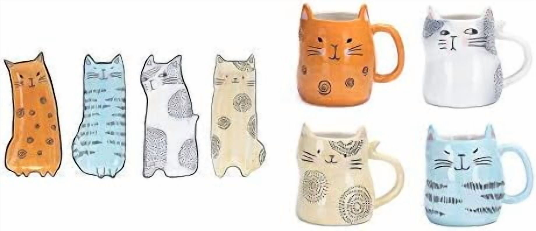 Cartoon Cat Stoneware Dinnerware Set, Including Appetizer Plates