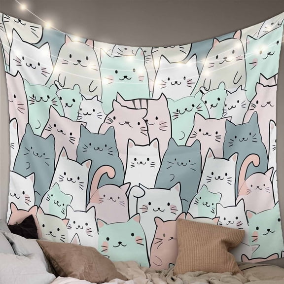 Cartoon Cat Tapestry for Bedroom Wall Hanging Tapestry, Funny Cute Colorful Animal Pet Ceiling Backdrop Tapestries Poster Blanket Wall Decor for Teens Room Living Room Dorm 59" x 90"