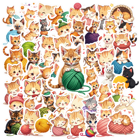 Cartoon Cat Theme Stickers, Waterproof Cat Theme Sticker for Water Bottle Laptop Phone Cases Planner Skateboard Luggage Helmet Party Favor Decor, Ideal for Adults Teens Teacher Rewards
