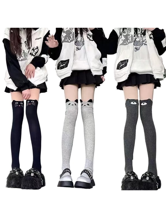 Cartoon Cat Thigh High Socks,Women Cute School Long Sockings,Sweet Animal Knee High Socks for Cosplay