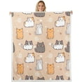 thumbnail image 1 of Cartoon Cat Throw Blanket for Couch Cute Animal Fleece Blanket, Kawaii Love Heart Sherpa Blanket Baby Size Pet Theme Blanket, Orange Grey Kitten Bed Blanket Kids Bedroom Decor, 1 of 6