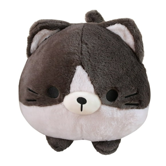 Cartoon Cat Throw Pillow Plush Cute Kitty Animal Stuffed Toy Soft Hugging Toy Plush Cat Pillow Gray 35CM