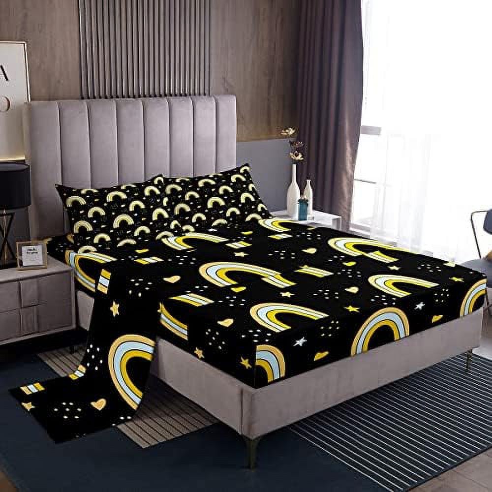 Cartoon Cat Twin Sheets for Girls Ombre Black Cat Bed Sheets Set for Kids Boys Teens Kawaii
