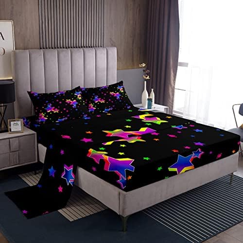 Cartoon Cat Twin Sheets for Girls Ombre Black Cat Bed Sheets Set for Kids Boys Teens Kawaii