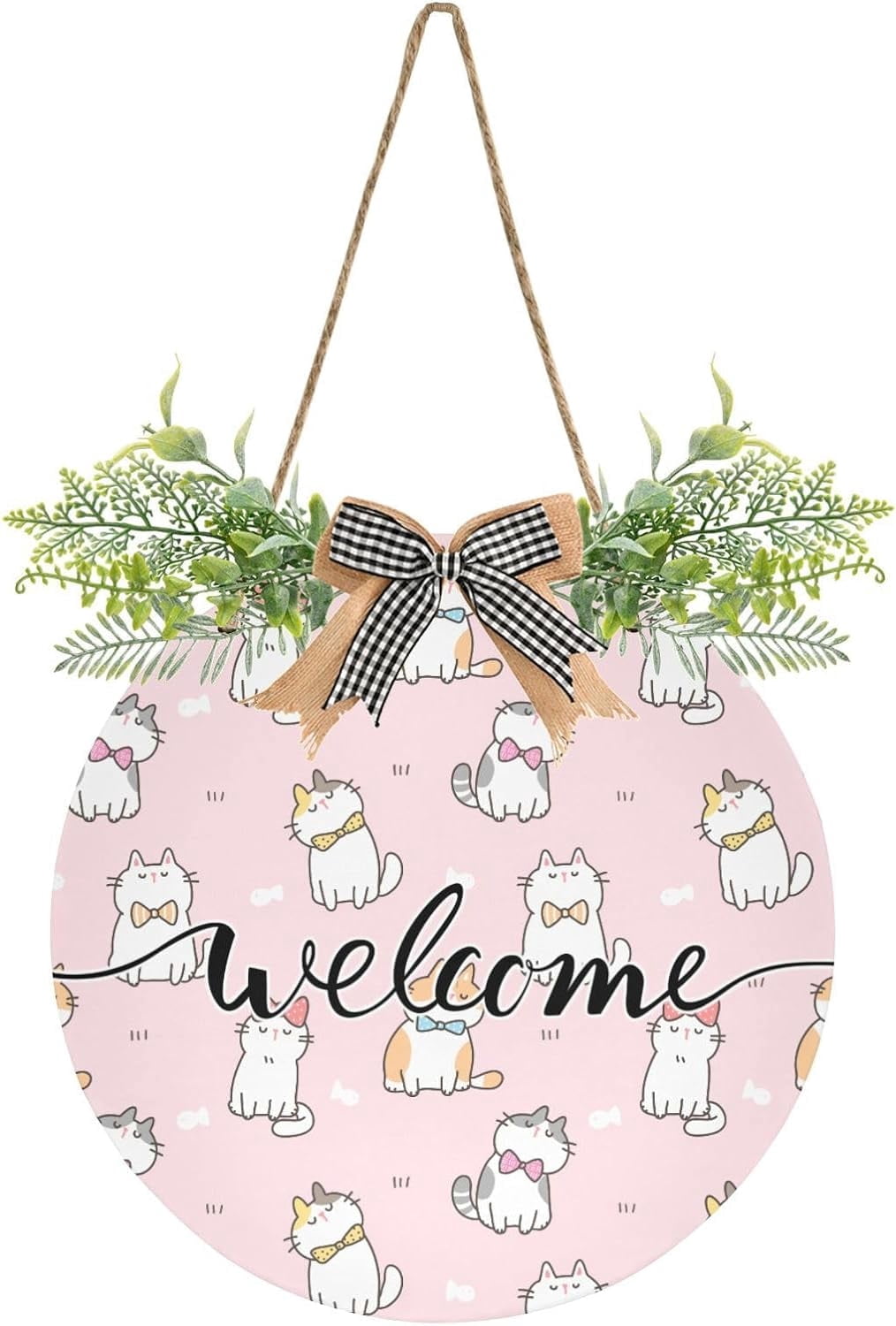 Cartoon Cat Welcome Sign Farmhouse Front Porch Door Hanging Welcome ...