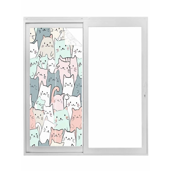 Cartoon Cat Window Privacy Film, Funny Cute Colorful Animal Pet Static Cling UV Sun Blocking Tint Film Heat Control Windows Films for Bedroom Bathroom, Window Stickers 17.7"x39.3"