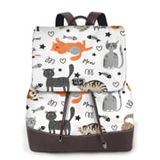 Cartoon Cat Women's Leather Backpack All-Over Print Bag for Work and Travel