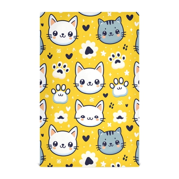 Cartoon Cat and Paw Kitchen Towels Waffle Weave Decorative Tea Towels Multi Use Dishcloths 28x18in