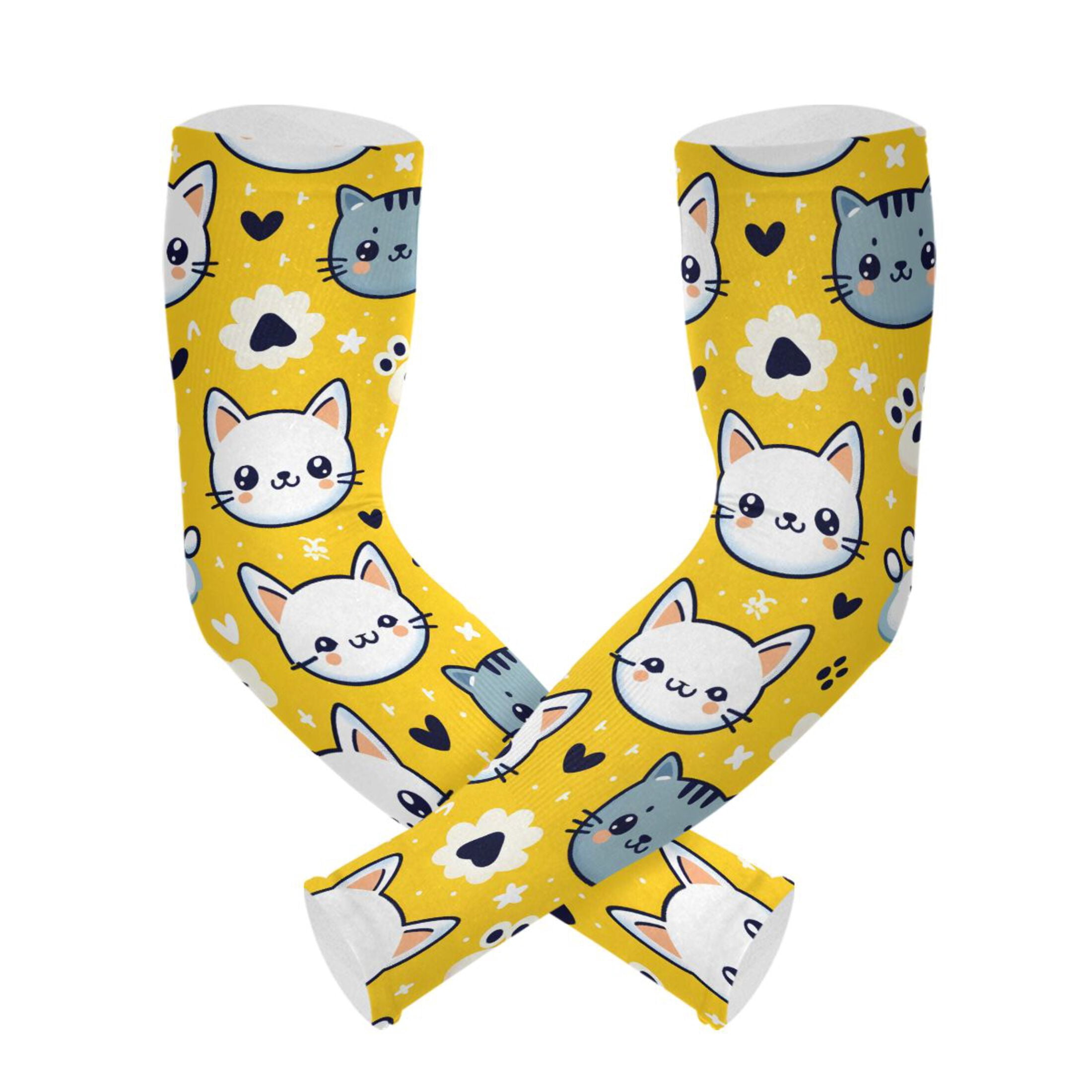 Cartoon Cat and Paw UV Protection Cooling Arm Sleeves, Compression Sun ...