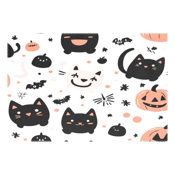 Cartoon Cat and Pumpkin 12x18in Heat-Resistant Non-Slip Place Mat, Durable and Wrinkle-Resistant