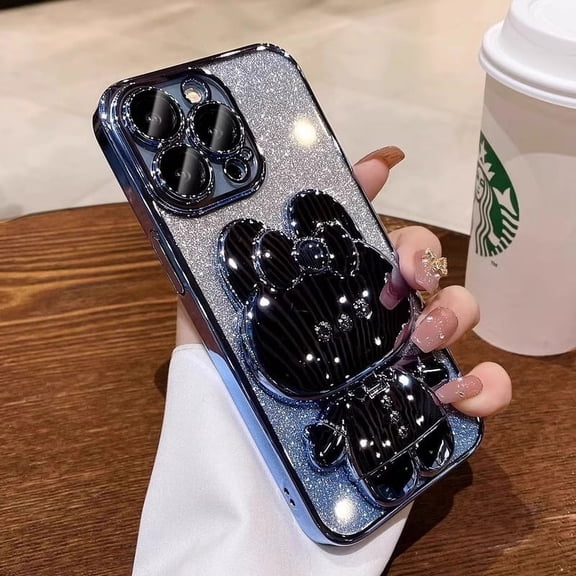 Cartoon Cat makeup mirror Stand phone case suitable for iPhone 16 Pro Max 15 Plus 14 Pro 13 12 11