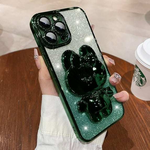 Cartoon Cat makeup mirror Stand phone case suitable for iPhone 16 Pro Max 15 Plus 14 Pro 13 12 11