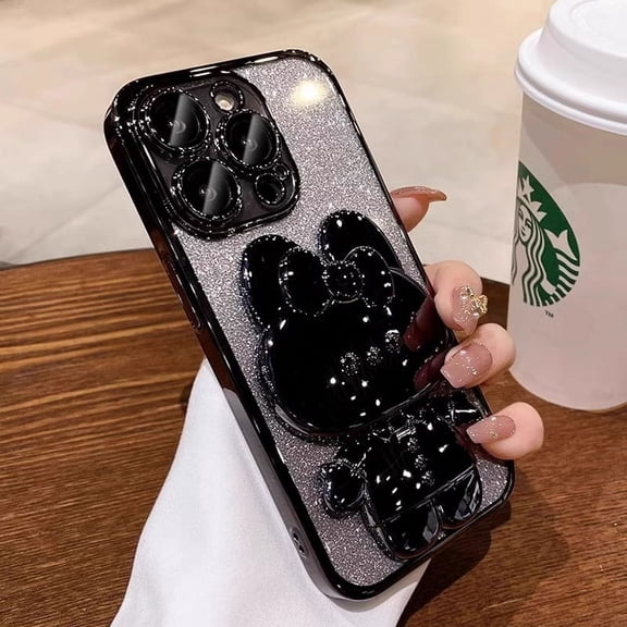 Cartoon Cat makeup mirror Stand phone case suitable for iPhone 16 Pro Max 15 Plus 14 Pro 13 12 11