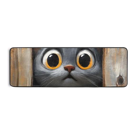 Cartoon Cat with Big Eyes Runner Rug for Hallways Kitchen Non Slip 2'x 6' Washable Hall Carpet for Bedroom Entryway Laundry Room