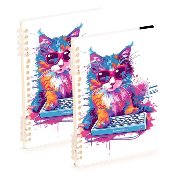 Cartoon Cat with Keyboard Notebook Detachable Coil Notebook Diary Plan Book A5 Size 60 Pages 1 Pack