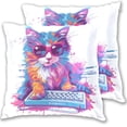 thumbnail image 1 of Cartoon Cat with Keyboard Throw Pillow Covers Pillowcases 20 x 20 Inch Home Decor 2 Packs for Bedroom Sofa, 1 of 6