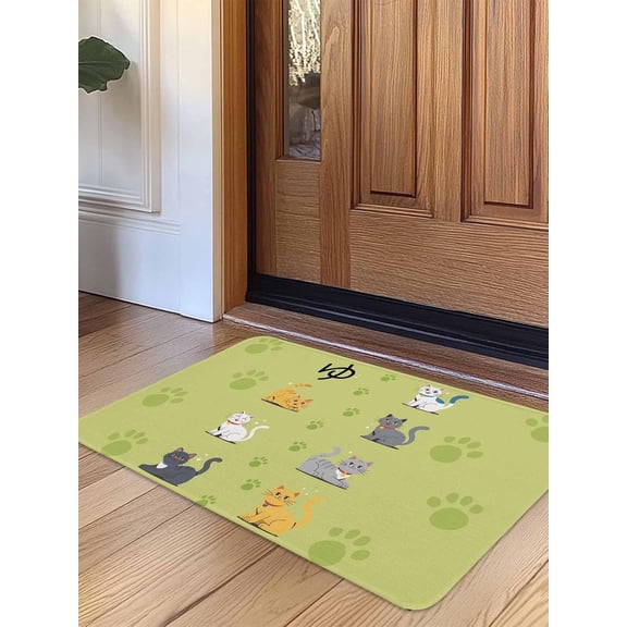 Cartoon Cats Door Mat Indoor Outdoor Entrance, Non Slip Small Rug for Kitchen Bathroom Entryway Rug, Funny Japanese Cute Animals Paw Print Washable Doormat Floor Mat for Office Home Decor 16x24 Inch