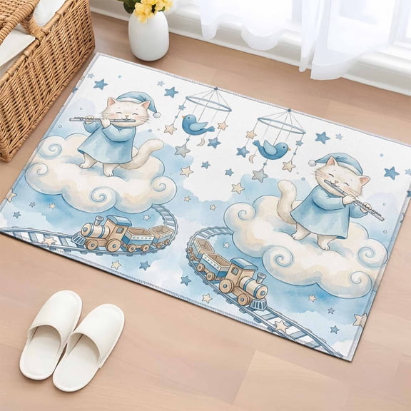 Cartoon Cats Entryway Rug 2'x3'&nbsp; Non Slip Front Door Mats, Cute Cats Sleeping Dreams Clouds Watercolor Entrance Rugs Indoor Outdoor Carpet, Washable Floor Mats Small Area Rug for Bedroom Kitchen