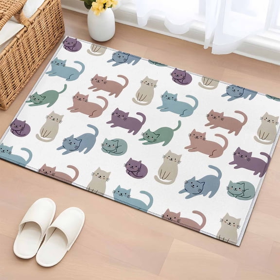 Cartoon Cats Entryway Rug 2'x3' Non Slip Front Door Mats, Modern Cute Cats Animals Watercolor Entrance Rugs Indoor Outdoor Carpet, Washable Floor Mats Small Area Rug for Bedroom Kitchen
