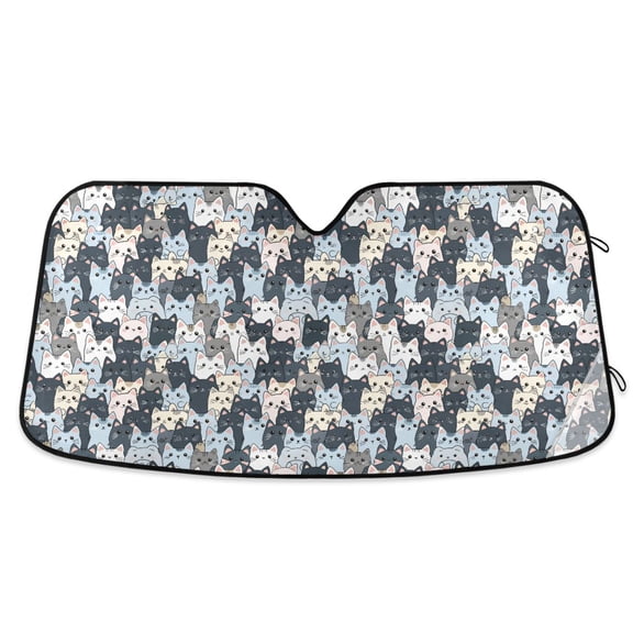 Cartoon Cats Face Car Windshield Sun Shade Foldable Car Front Window Visor Heat and UV Protection 53x23.5