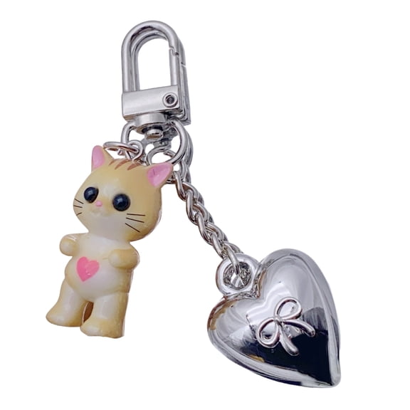 Cartoon Cats Heart Charm Keychains Sweet Lovely Pendant Hangings Ornament Keyring Backpack Decoration for Women Girls