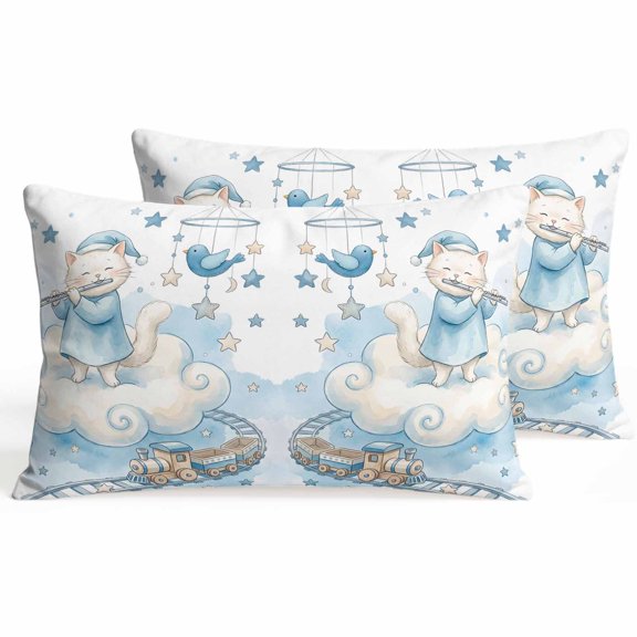 Cartoon Cats Lumbar Pillow Covers 12 x 20 Inch Pillow Covers Set of 2 Decorative Cute Cats Sleeping Dreams Clouds Watercolor Cushion Case Cotton Linen Pillowcases with Zipper for Couch Sofa Bed
