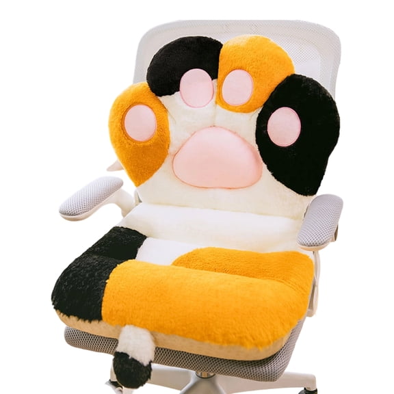 Cartoon Cats Paws Furry Chair Cushion with Nonslip Tie Soft Seat Pad Backrest Pillow for Dorm, Desk, Rocking Chair