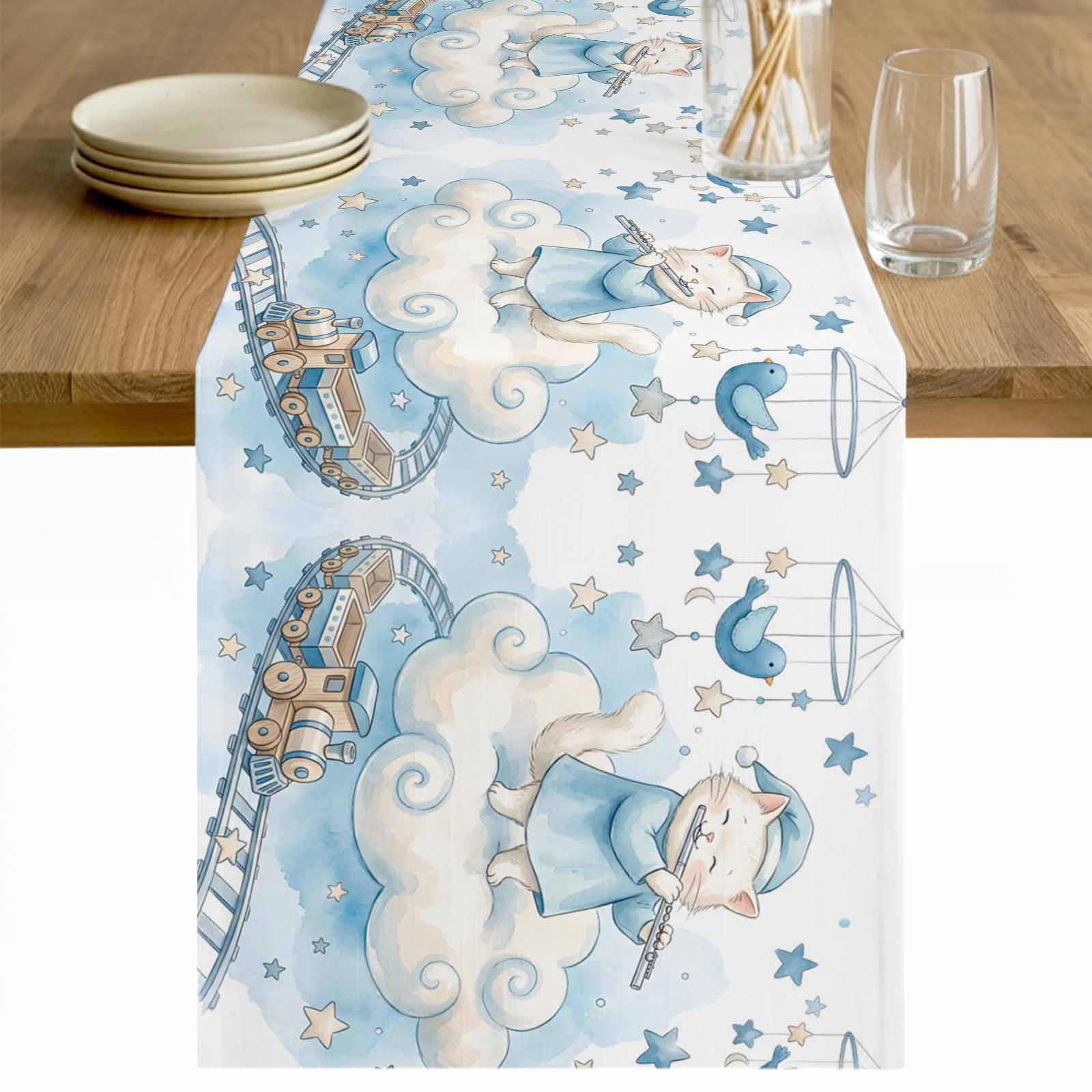 Cartoon Cats Table Runner - 60 Inch Long Cute Cats Sleeping Dreams ...