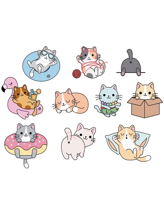 Cartoon Cats Wall Stickers 10 Styles Colorful Cute Cat Wall Decals Animal Sticker Decor Vinyl Decal DIY Wallpaper Art Nursery