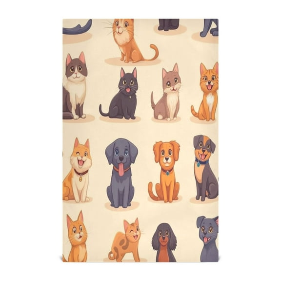 Cartoon Cats and Dogs Pattern Decorative Waffle Towel Kitchen Dishcloth 28x18in Multi-Use Tea Towel