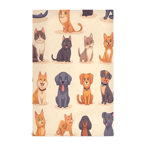 Cartoon Cats and Dogs Pattern Kitchen Towels Dishcloth Decorative Waffle Towels Multi Use Tea Towel Dish Cloths 28x18in