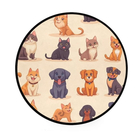Cartoon Cats and Dogs Pattern Memory Foam Bath Mat 36" Absorbent Rug with Non Slip Base and 4 Bonus Pads