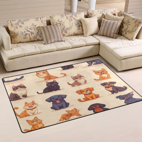 Cartoon Cats and Dogs Pattern Soft Polyester Area Rug 31''x20'', Non Slip, Memory Foam, Water Absorbent