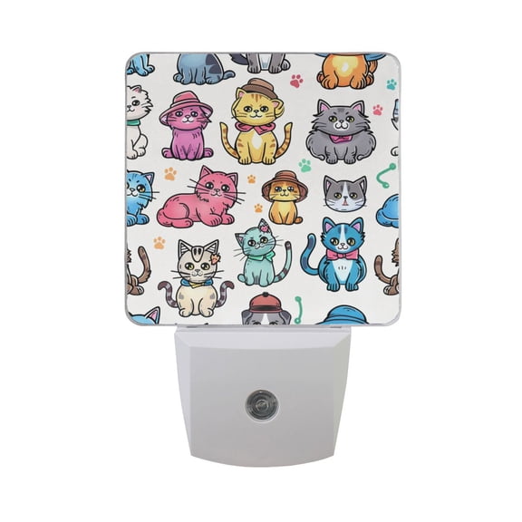Cartoon Cats with Hat Night Light 2 Pack LED Nightlight Plug into Wall Dusk to Dawn Sensor Soft White