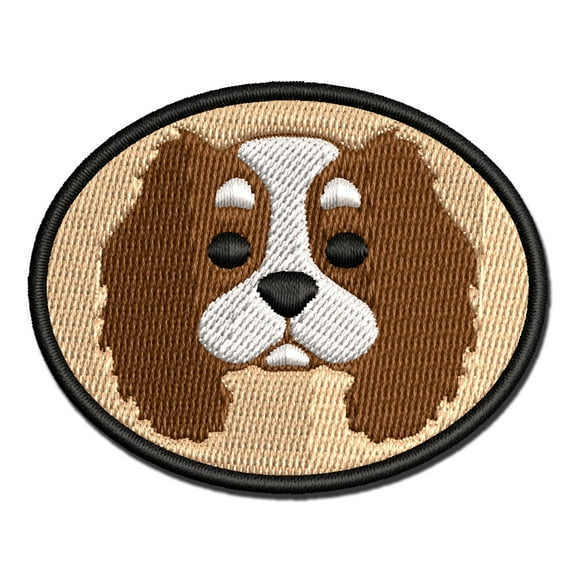 Cartoon Cavalier King Charles Spaniel Head Applique Multi-Color Embroidered Iron-On Patch - 2.5 Inch Small