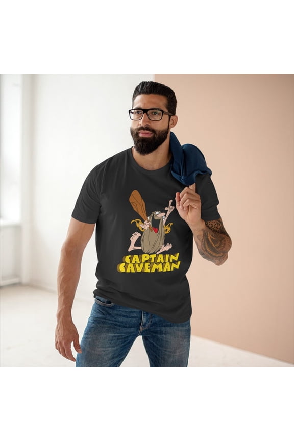 Cartoon Caveman Graphic T-Shirt Funny Retro Stone Age Character Tee, Vintage Style Unisex Cotton Shirt Gift for Men Women