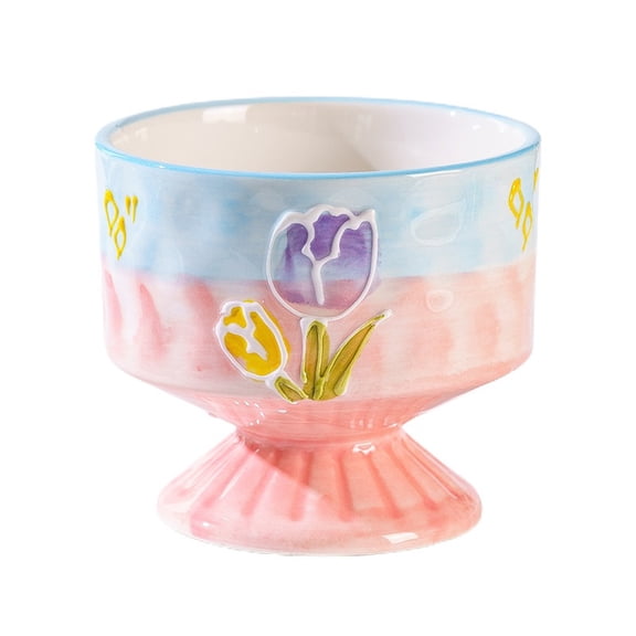 Cartoon Ceramic Dessert Cup, Large Capacity Breakfast Mug, Aesthetic Oatmeal Milk and Cake Cup for Household Daily Use