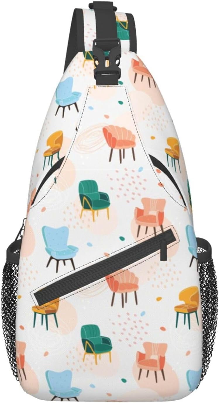 Cartoon Chairs Pattern Sling Bag Crossbody Hiking Travel Chest Bags Backpack Shoulder Daypack for Women Men