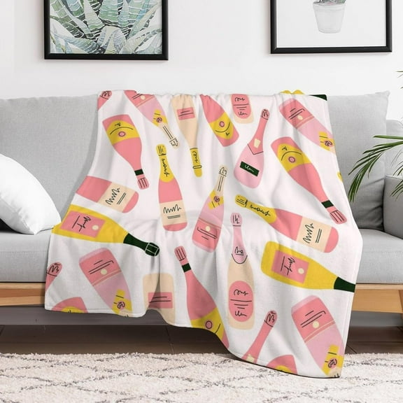 Cartoon Champagne Bottle Fleece Bed Blankets,Soft Flannel Cozy Blanket for Adults,Washable Lightweight Fuzzy Blanket Gift for Girls Boys 50X60in