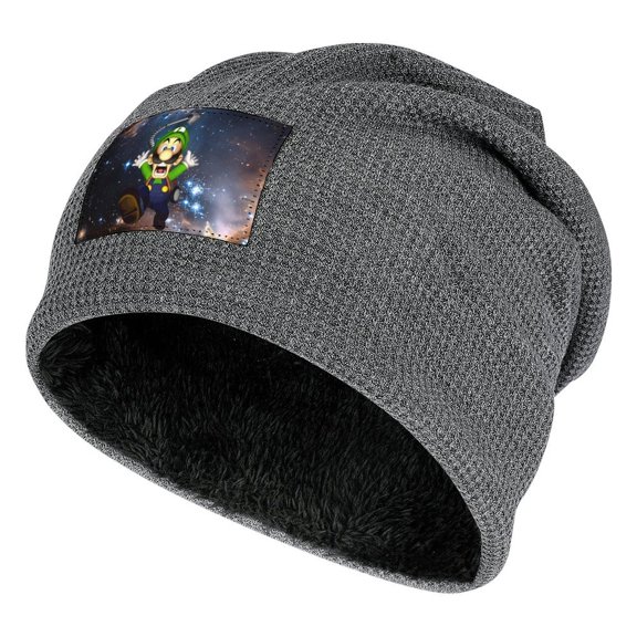 Cartoon Character Luigi's Mansion Unisex Stretchable Knitted Beanie Hat Daily Plush Pullover Cap Winter Warm Soft Skull Cap For Men Women