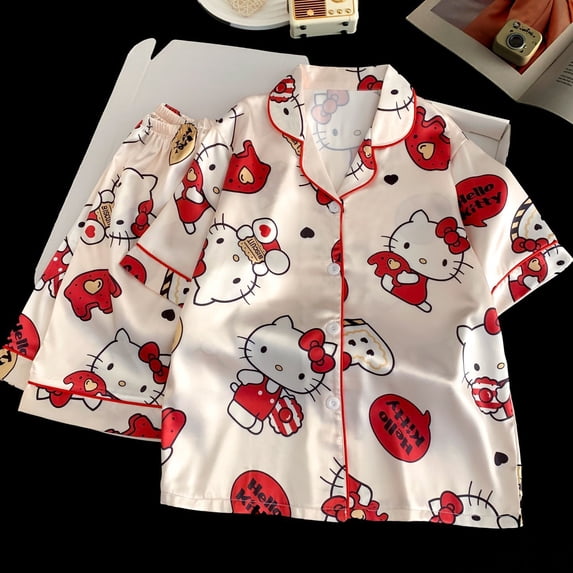 Cartoon Character Pajamas Set Made of Ice Silk Middle Large Homewear New Summer Short Style