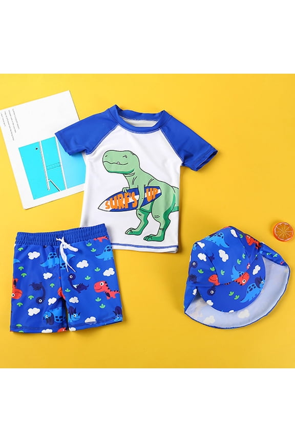 Cartoon Character Print Two Piece Swimsuit Set Long Or Short Sleeve UPF 50+ Sun Protection Quick Dry Beach Bathing Suit Swim Trunks