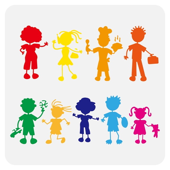 Cartoon Character Silhouette Stencil 11.8x11.8" Family Member Silhouette Large Stencil Small Figures Drawing Painting Stencils Character Themes