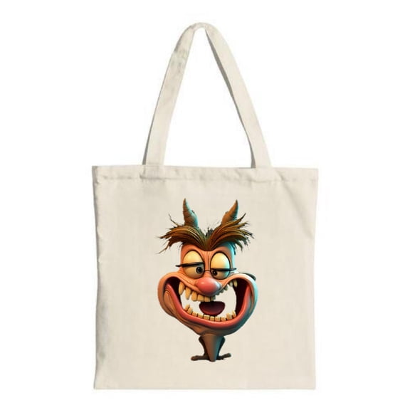 Cartoon Character Tote Bag - Fun Design with Exaggerated Mouth & Spiky Hair Perfect for Shopping Travel & Parties