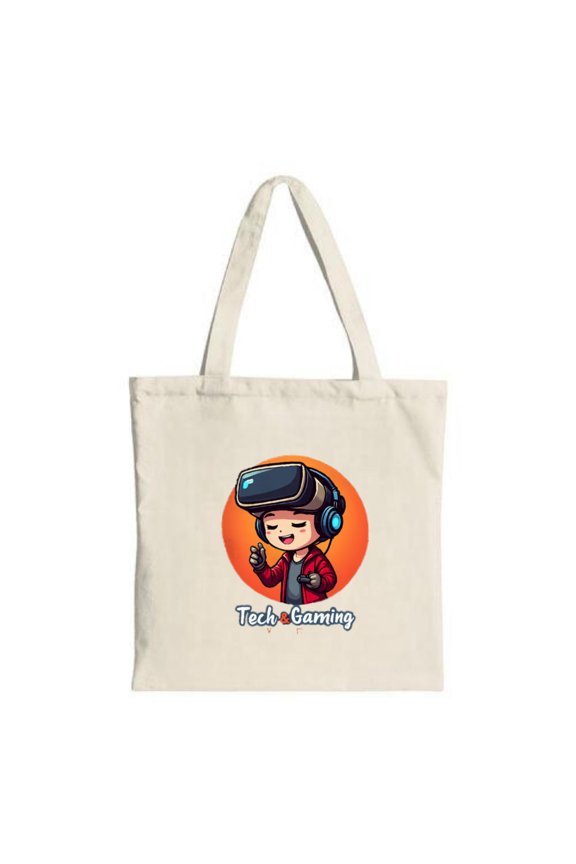 Cartoon Character Tote Bag - Smiling design with headphones perfect for tech lovers Ideal for shopping travel and parties