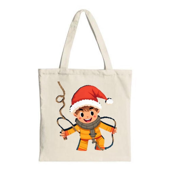 Cartoon Character Tote Bag - Smiling with Red Santa Hat & Yellow Outfit Perfect for Parties Travel & Shopping - Fun & Functional