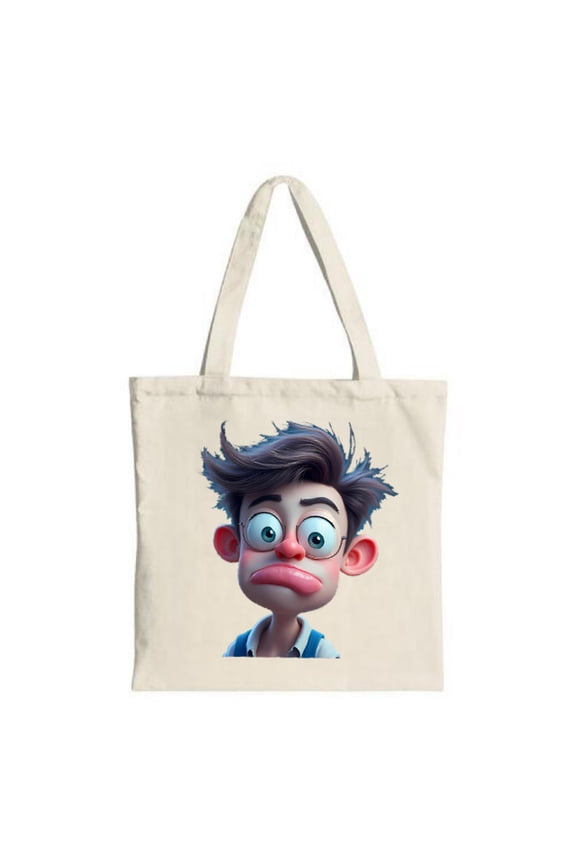 Cartoon Character Tote Bag - Spiky Hair & Big Eyes Design Perfect for Shopping Travel & Parties Stylish & Reusable Canvas Bag