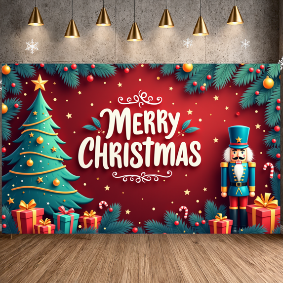 Cartoon Characters Merry Christmas Banner Santa Claus Snowman Reindeer for Christmas Party Holiday Decor
